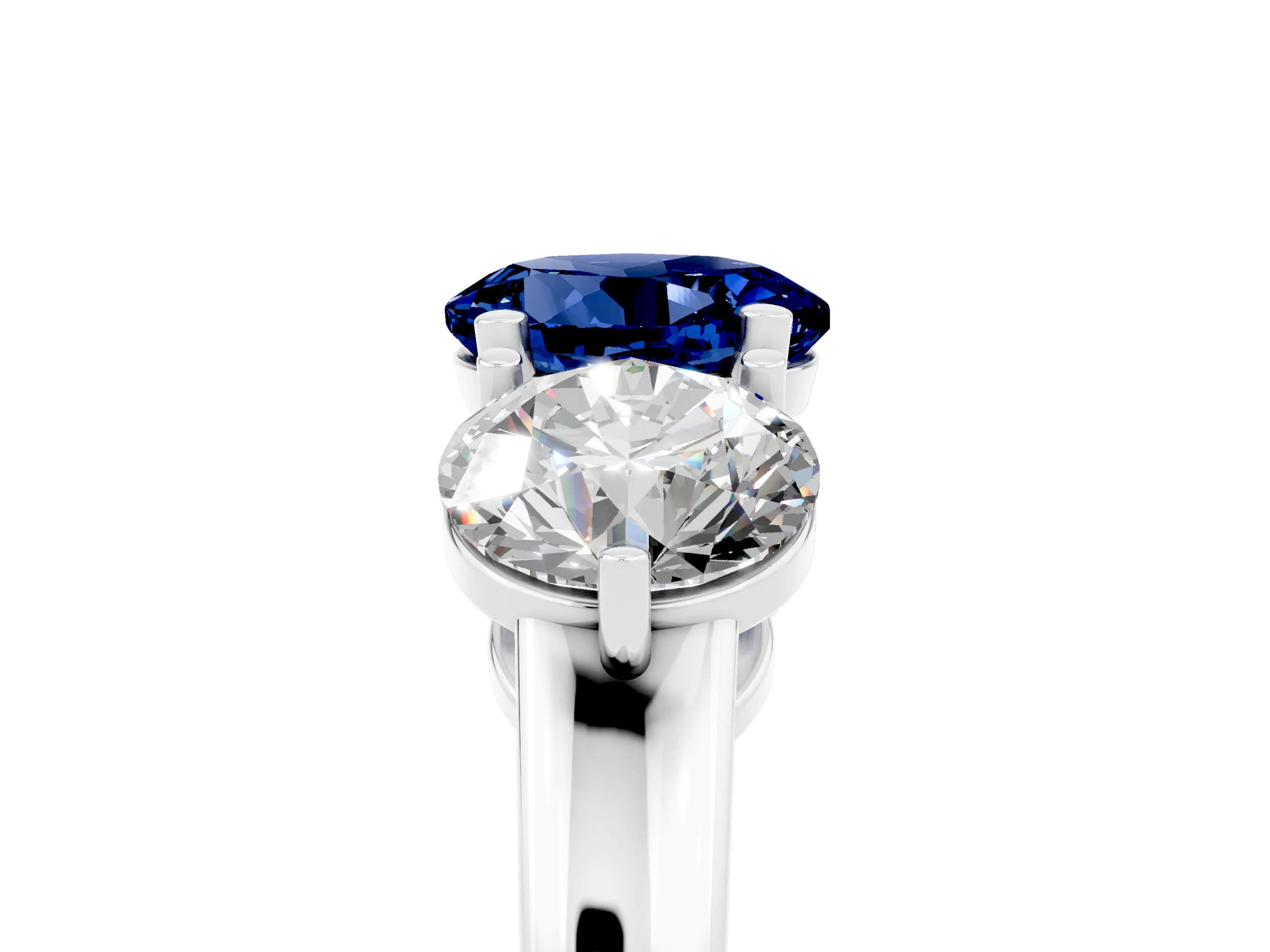 White gold Round Cut Blue Sapphire Three-Stone Ring with Prong Setting and Classic Band_5