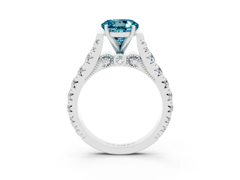 White gold Round Cut Blue Topaz Classic Solitaire Ring with Pavé Band and Four-Prong Setting_3