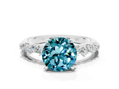 White gold Round Cut Blue Topaz Cluster Side Stone Solitaire Ring with Prong Setting_24