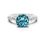 White gold Round Cut Blue Topaz Cluster Side Stone Solitaire Ring with Prong Setting_24
