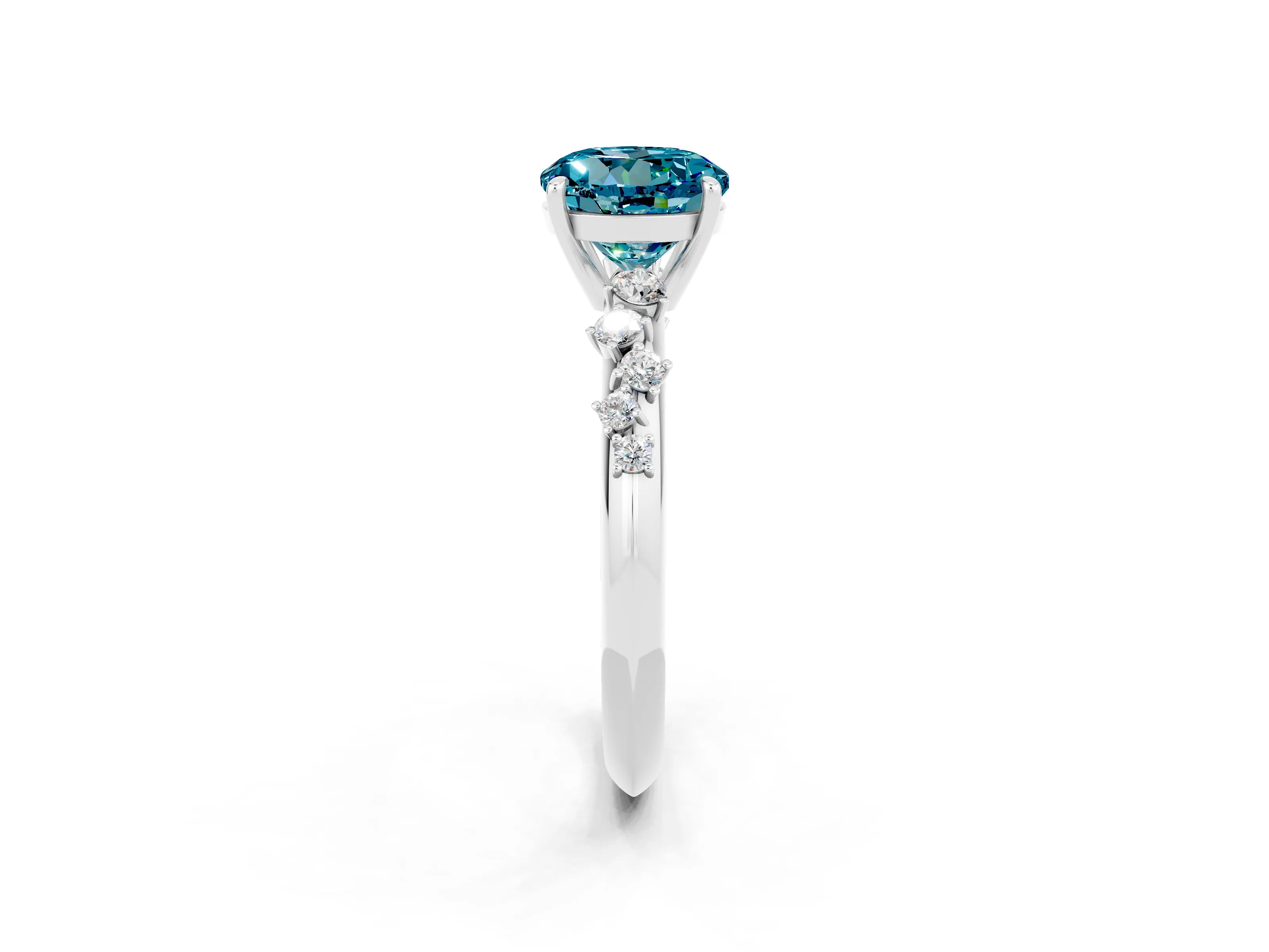 White gold Round Cut Blue Topaz Cluster Side Stone Solitaire Ring with Prong Setting_26