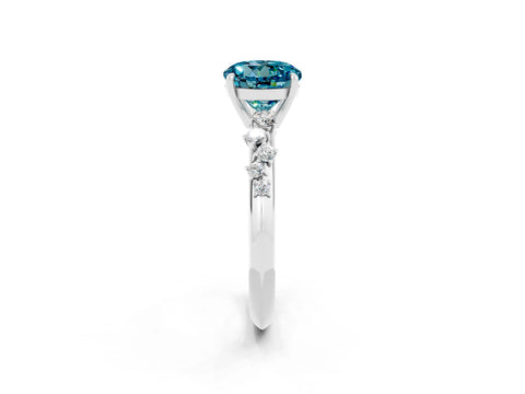 White gold Round Cut Blue Topaz Cluster Side Stone Solitaire Ring with Prong Setting_26