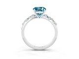White gold Round Cut Blue Topaz Cluster Side Stone Solitaire Ring with Prong Setting_27