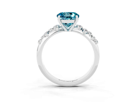 White gold Round Cut Blue Topaz Cluster Side Stone Solitaire Ring with Prong Setting_27