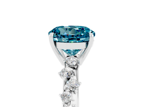 White gold Round Cut Blue Topaz Cluster Side Stone Solitaire Ring with Prong Setting_29