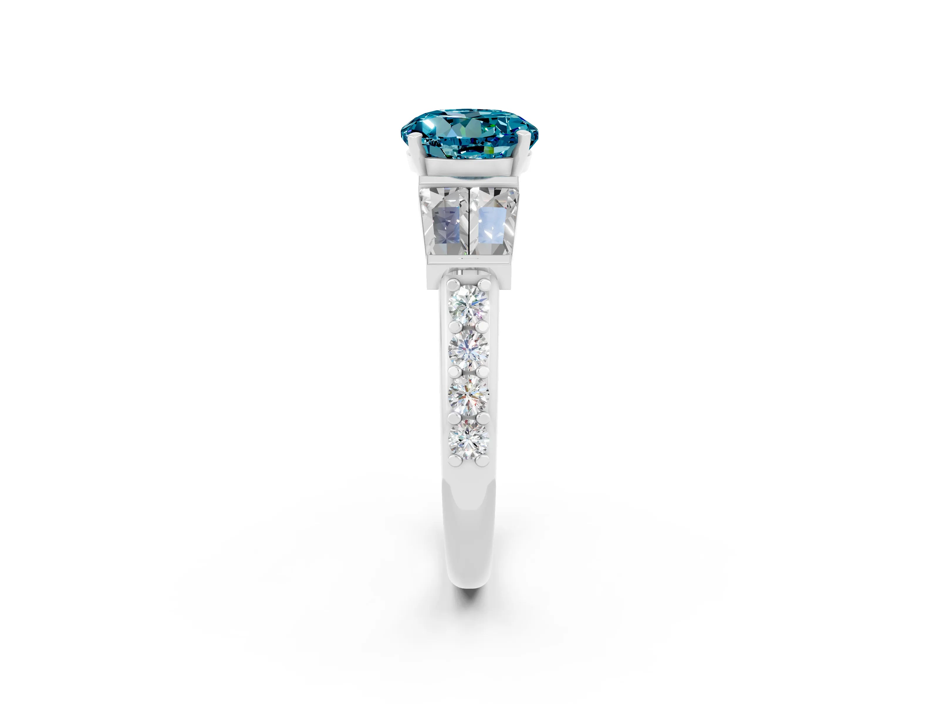 White gold Round Cut Blue Topaz Engagement Ring with Baguette Side Stones and Channel Set Band_2