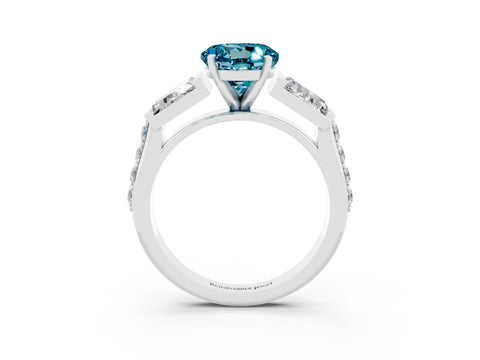 White gold Round Cut Blue Topaz Engagement Ring with Baguette Side Stones and Channel Set Band_3