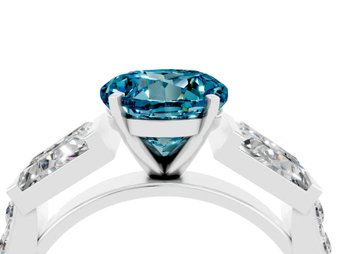 White gold Round Cut Blue Topaz Engagement Ring with Baguette Side Stones and Channel Set Band_4