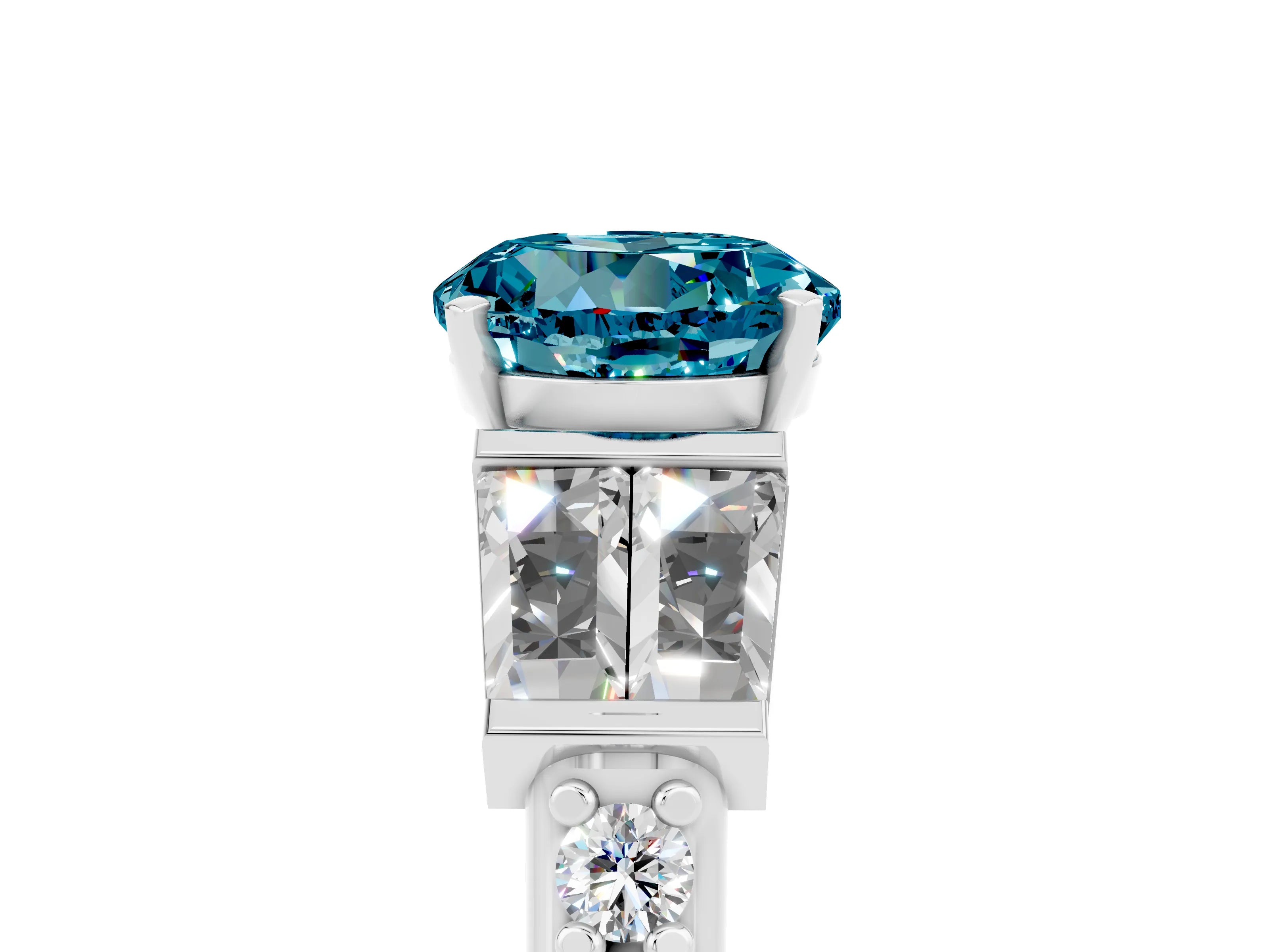 White gold Round Cut Blue Topaz Engagement Ring with Baguette Side Stones and Channel Set Band_5