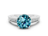 White gold Round Cut Blue Topaz Engagement Ring with Milgrain Channel Set Band and Prong Setting
