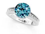 White gold Round Cut Blue Topaz Engagement Ring with Milgrain Channel Set Band and Prong Setting_1