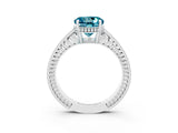 White gold Round Cut Blue Topaz Engagement Ring with Milgrain Channel Set Band and Prong Setting_3