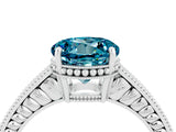 White gold Round Cut Blue Topaz Engagement Ring with Milgrain Channel Set Band and Prong Setting_4
