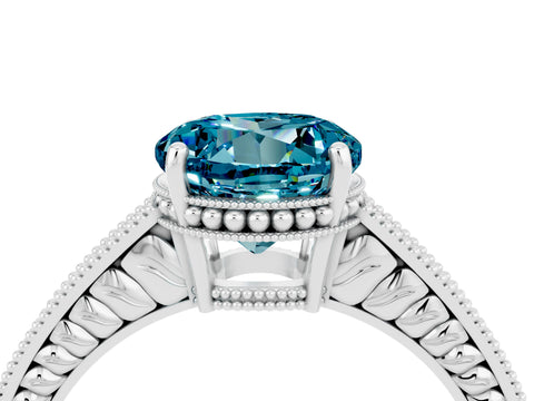 White gold Round Cut Blue Topaz Engagement Ring with Milgrain Channel Set Band and Prong Setting_4