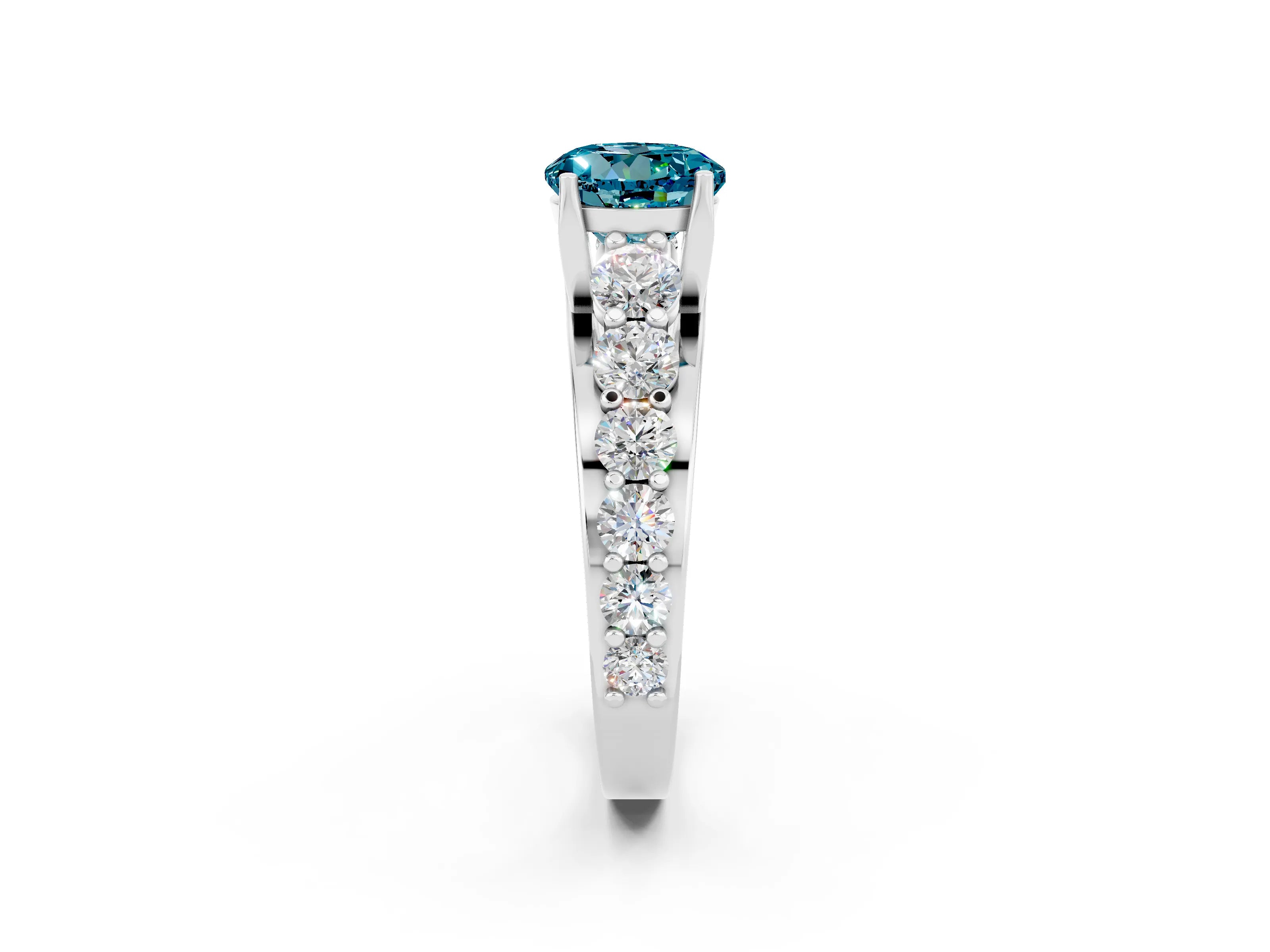 White gold Round Cut Blue Topaz Engagement Ring with Pavé Band and Four-Prong Setting_2