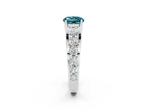 White gold Round Cut Blue Topaz Engagement Ring with Pavé Band and Four-Prong Setting_2