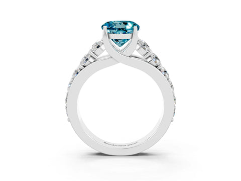 White gold Round Cut Blue Topaz Engagement Ring with Pavé Band and Four-Prong Setting_3