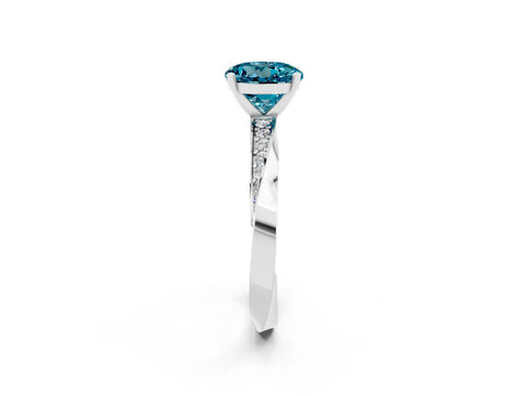 White gold Round Cut Blue Topaz Engagement Ring with Side Stone Accents and Four-Prong Setting_29