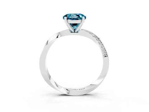 White gold Round Cut Blue Topaz Engagement Ring with Side Stone Accents and Four-Prong Setting_30