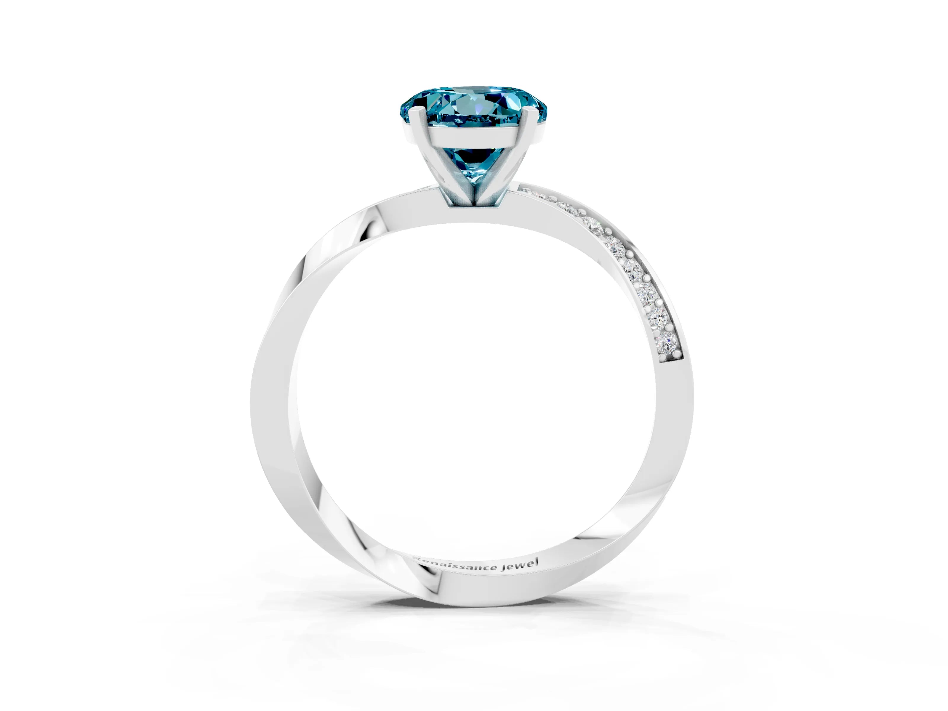 White gold Round Cut Blue Topaz Engagement Ring with Side Stone Accents and Four-Prong Setting_30
