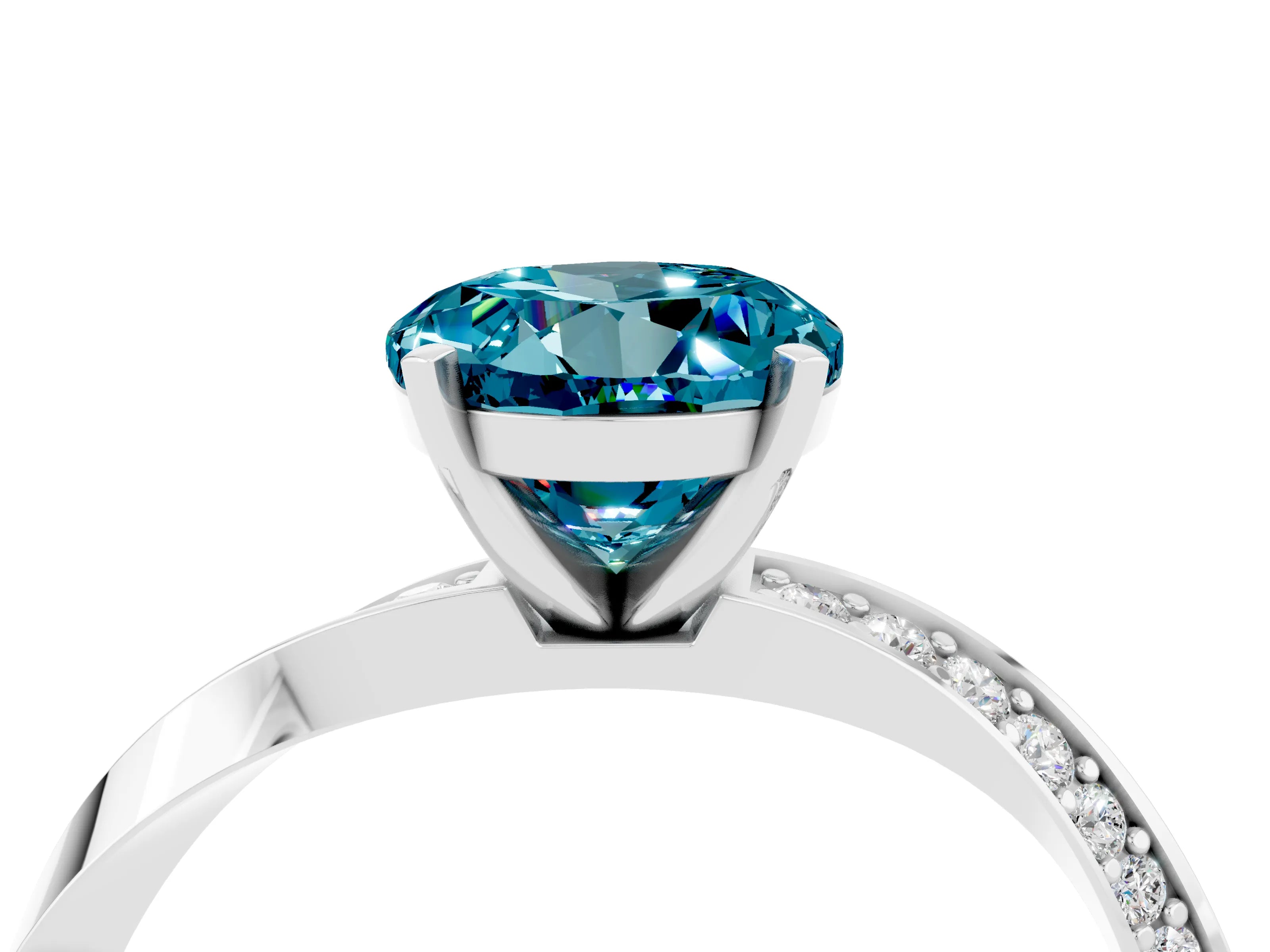 White gold Round Cut Blue Topaz Engagement Ring with Side Stone Accents and Four-Prong Setting_31