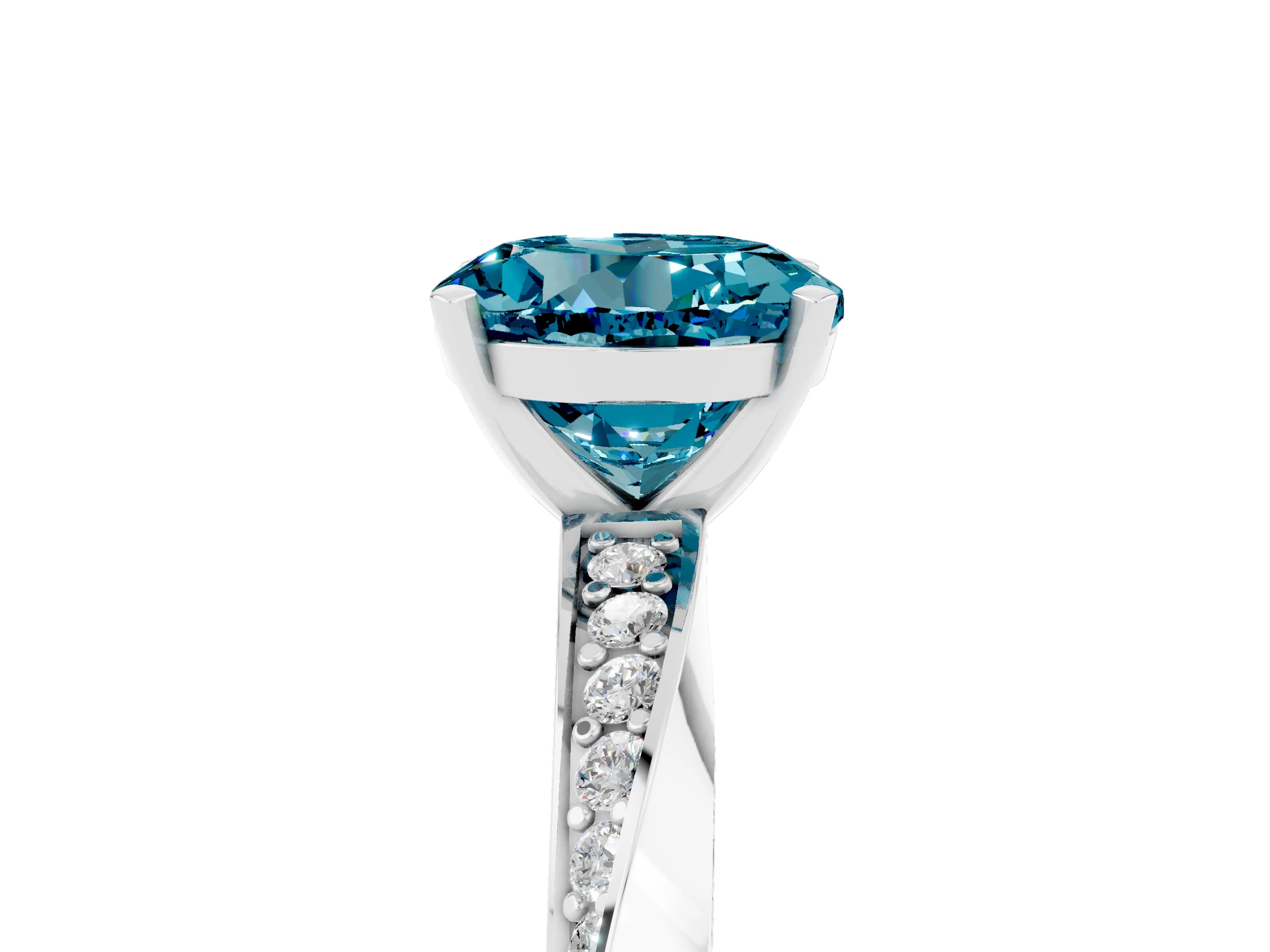 White gold Round Cut Blue Topaz Engagement Ring with Side Stone Accents and Four-Prong Setting_32