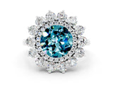 White gold Round Cut Blue Topaz Floral Double Halo Engagement Ring with Prong Setting_36