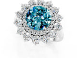 White gold Round Cut Blue Topaz Floral Double Halo Engagement Ring with Prong Setting_37