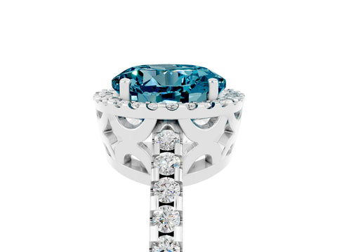 White gold Round Cut Blue Topaz Halo Engagement Ring with Pavé Band and Prong Setting_37
