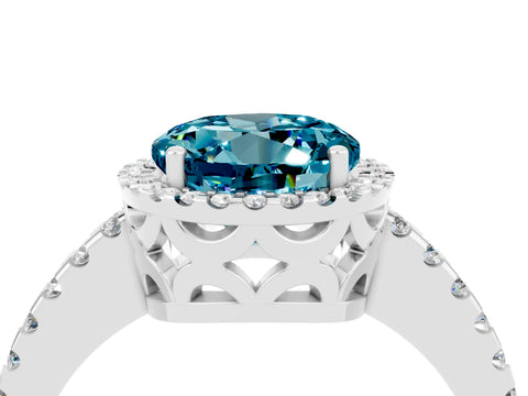 White gold Round Cut Blue Topaz Halo Engagement Ring with Pavé Band and Prong Setting_40
