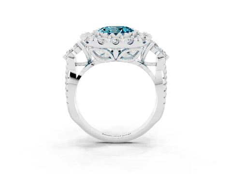 White gold Round Cut Blue Topaz Halo Ring with Pavé Band and Four-Prong Setting_15