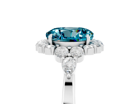 White gold Round Cut Blue Topaz Halo Ring with Pear Side Stones and Prong Setting_29