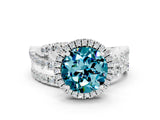 White gold Round Cut Blue Topaz Halo Ring with Round Split Shank and Prong Setting_60