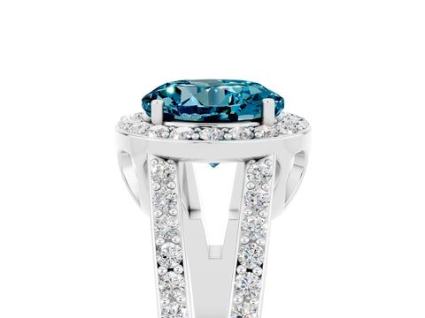 White gold Round Cut Blue Topaz Halo Ring with Split Shank U-Prong Band and Four-Prong Setting_5