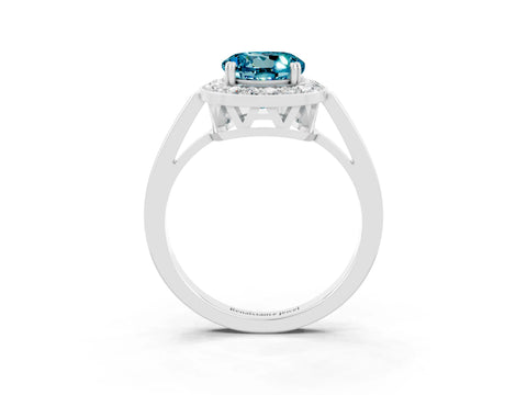White gold Round Cut Blue Topaz Halo Ring with Split Shank and Four-Prong Setting_15