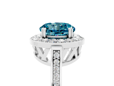 White gold Round Cut Blue Topaz Halo Ring with Split Shank and Four-Prong Setting_17