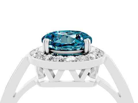 White gold Round Cut Blue Topaz Halo Ring with Split Shank and Four-Prong Setting_4