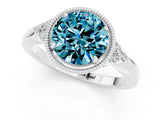White gold Round Cut Blue Topaz Halo Ring with Tapered Band and Four-Prong Setting_1