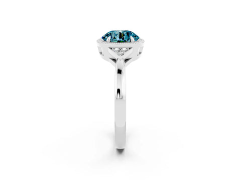 White gold Round Cut Blue Topaz Halo Ring with Tapered Band and Four-Prong Setting_2