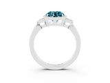White gold Round Cut Blue Topaz Halo Ring with Tapered Band and Four-Prong Setting_3