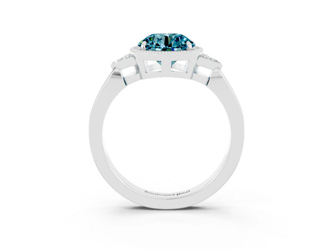 White gold Round Cut Blue Topaz Halo Ring with Tapered Band and Four-Prong Setting_3