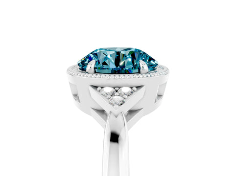 White gold Round Cut Blue Topaz Halo Ring with Tapered Band and Four-Prong Setting_5