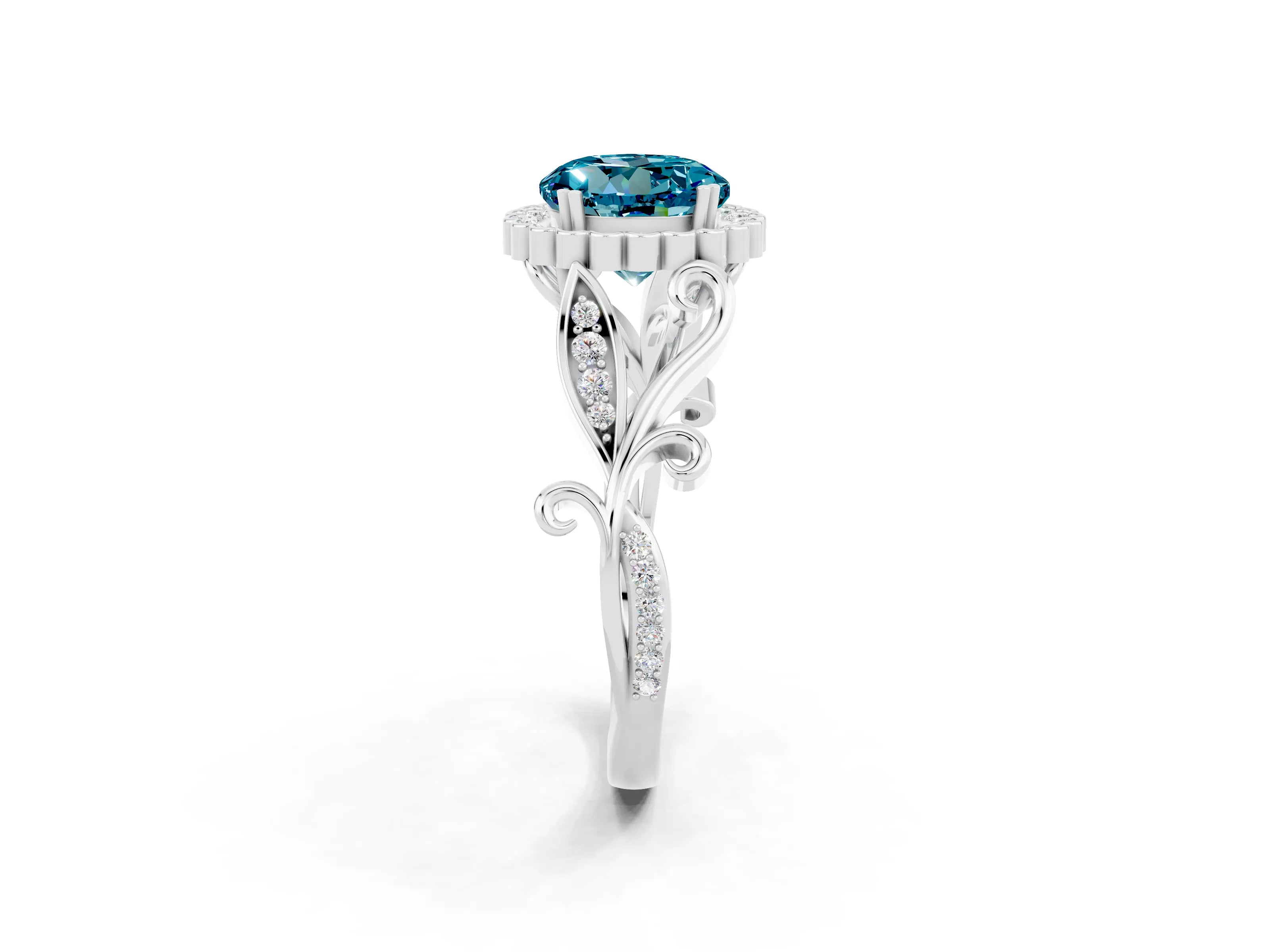 White gold Round Cut Blue Topaz Halo Ring with Vintage Split Shank and Four-Prong Setting_33