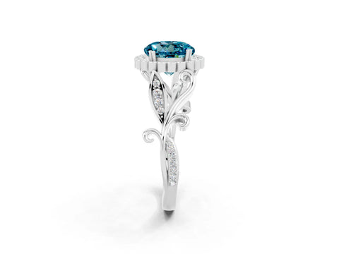 White gold Round Cut Blue Topaz Halo Ring with Vintage Split Shank and Four-Prong Setting_33