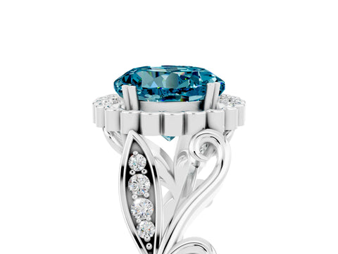 White gold Round Cut Blue Topaz Halo Ring with Vintage Split Shank and Four-Prong Setting_36