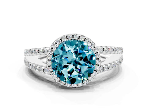 White gold Round Cut Blue Topaz Halo Split Shank Engagement Ring_12