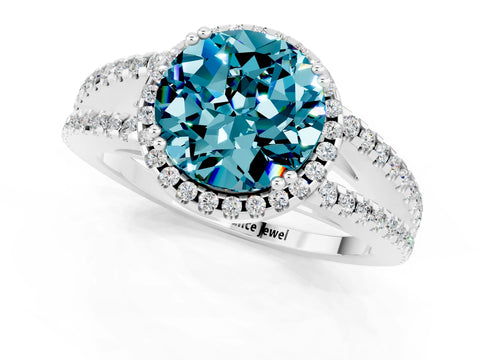 White gold Round Cut Blue Topaz Halo Split Shank Engagement Ring_13
