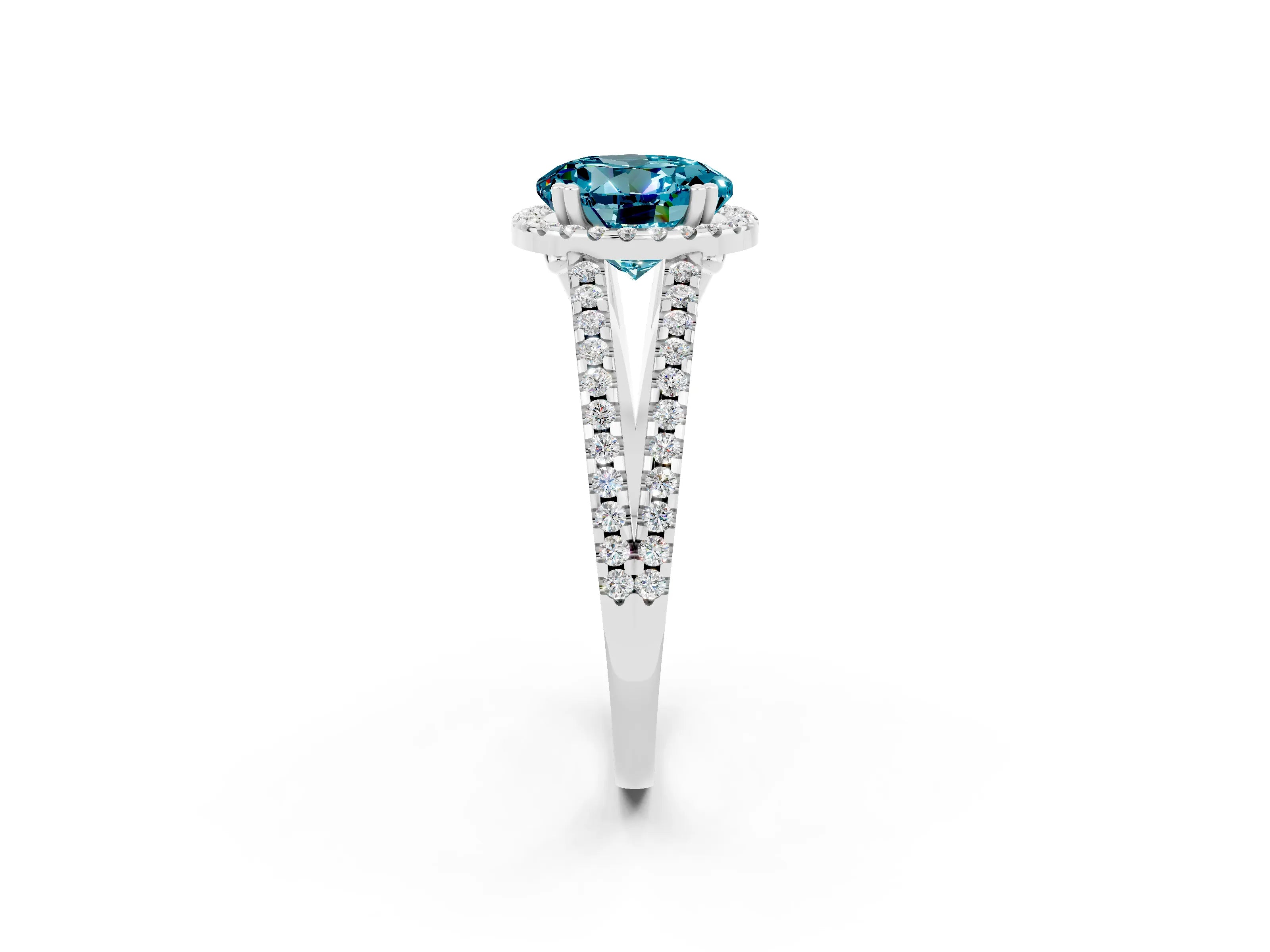 White gold Round Cut Blue Topaz Halo Split Shank Engagement Ring_14