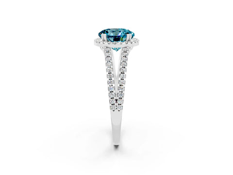 White gold Round Cut Blue Topaz Halo Split Shank Engagement Ring_14