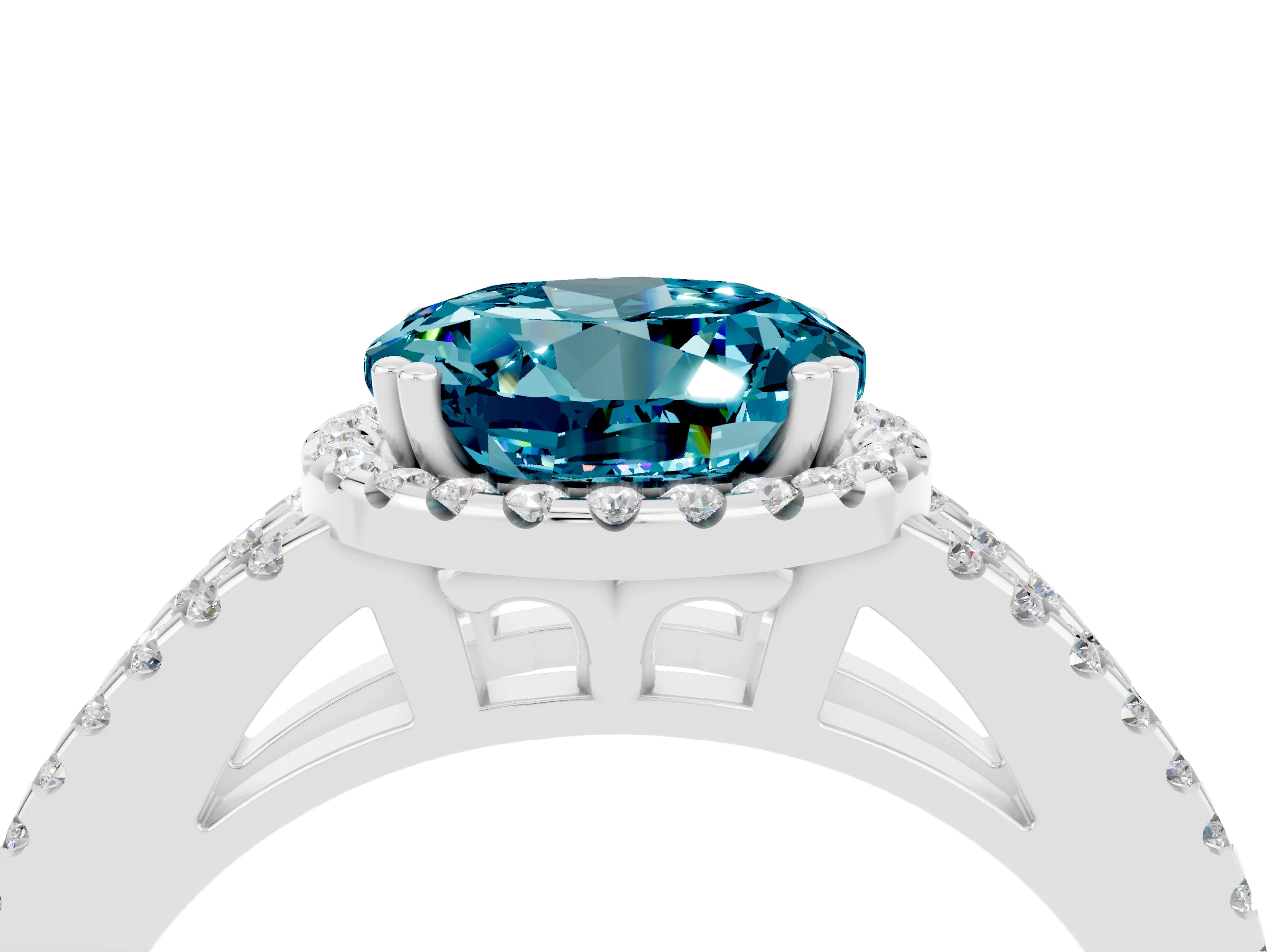 White gold Round Cut Blue Topaz Halo Split Shank Engagement Ring_16